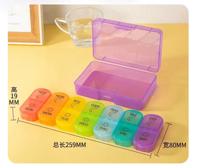 Weekly Pill Organizer 7 Day Pill Box Portable Medicine Tablet Storage Case Travel Container