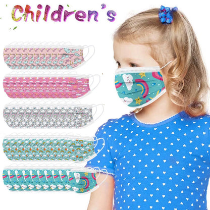 50PCS Kids Disposable Face Masks – 3-Ply Breathable Protective Masks with Soft Ear Loops | Comfortable & Safe for Sensitive Skin