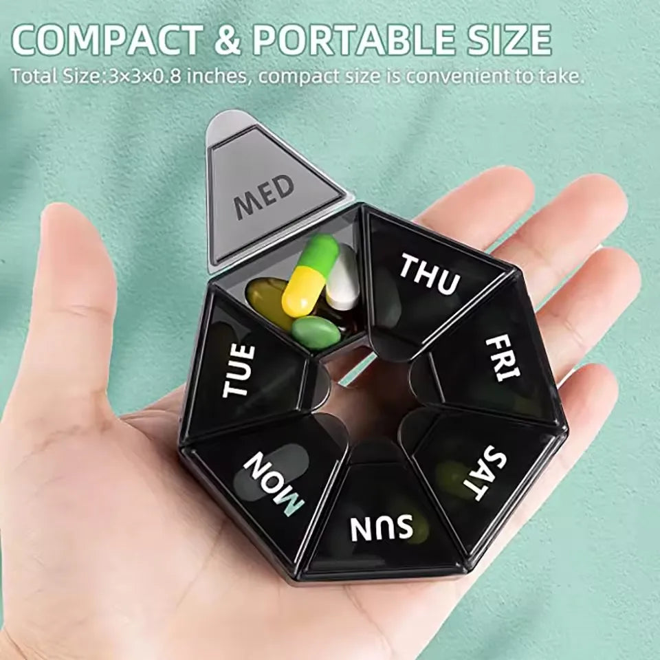 Weekly Pill Organizer Box – 7 Day Portable Travel Medicine Case with 14 Compartments for Pills, Vitamins & Supplements