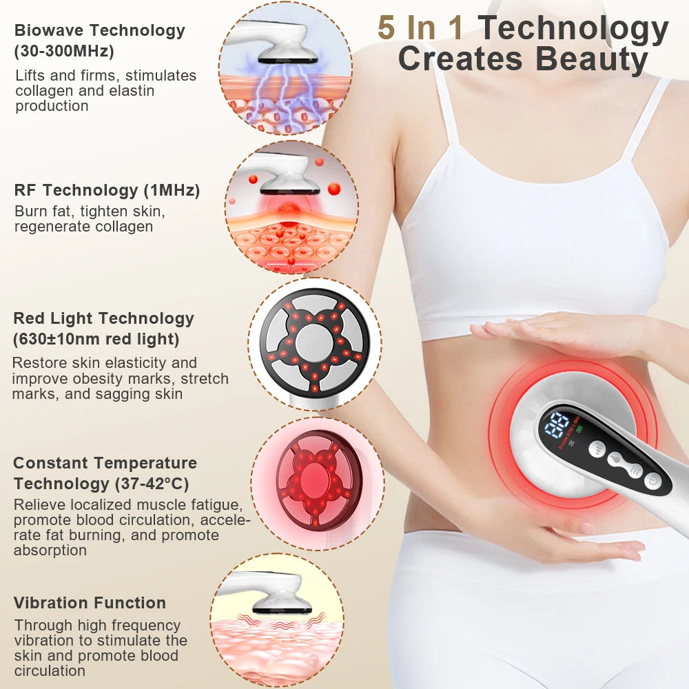 Cordless Body Sculpting Massager – RF, Red Light & Vibration – Handheld Skin Tightening & Toning Device for Belly, Waist, Arms & Legs