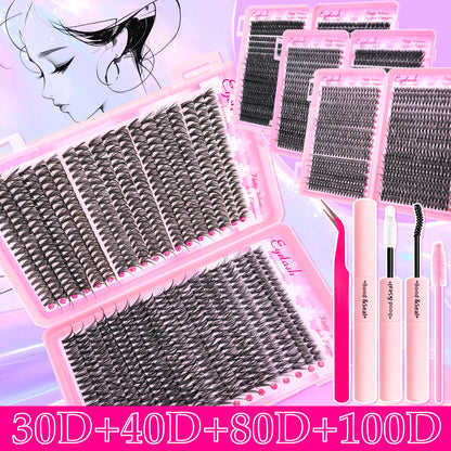 DIY Lash Extension Kit 200/720PCS Cluster Lashes w/ Bond Seal & Tweezers Wispy Set