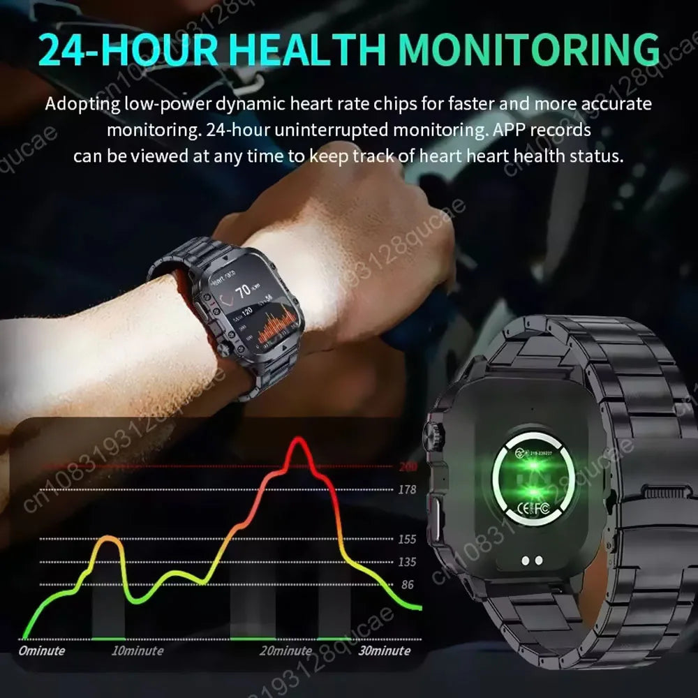 Rugged Military GPS Smart Watch for Men – Bluetooth Call, Heart Rate, Blood Oxygen, AI Voice, Sport & Waterproof