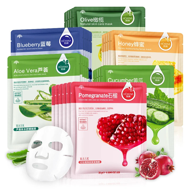 30 Pcs Fresh Fruit Facial Masks – Korean Skincare Sheet Masks for Deep Moisturizing, Firming & Hydrating Face Care