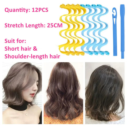 12-Pack Heatless Hair Curlers – Soft Bendy Roller Rods for Waves & Curls, No Heat Styling Tools