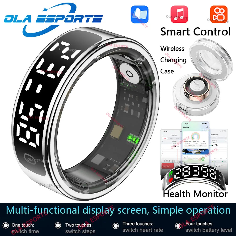 Smart Ring Health Fitness Tracker LED Touch Display Heart Rate Sleep Monitor Waterproof