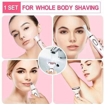 4-in-1 Rechargeable Electric Shaver for Women – Body, Bikini, Underarm, Face & Eyebrow Trimmer, Portable Hair Removal Razor