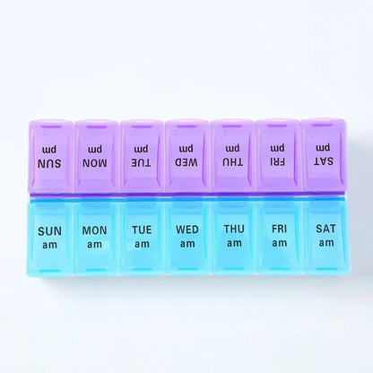 Weekly Pill Organizer Box – 7 Day Portable Travel Medicine Case with 14 Compartments for Pills, Vitamins & Supplements
