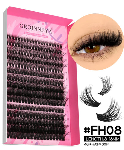 GROINNEYA DIY Lash Extension Kit – Cluster & Individual Lashes with Bond & Seal