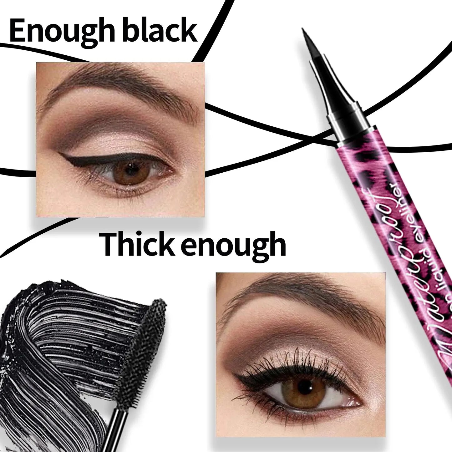 ANQINA 4D Waterproof Mascara & Liquid Eyeliner Set – Long-Lasting Curling Eye Makeup (Full Size)