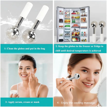Stainless Steel Ice Globes for Face & Eyes – Cooling Facial Massagers for Puffiness & Relaxation