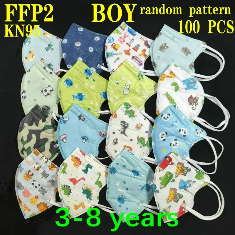 Kids KN95/FFP2 Face Masks – 5-Layer Protective Cartoon Design, Comfortable CE-Certified Disposable Masks for Boys & Girls (Ages 3–15)