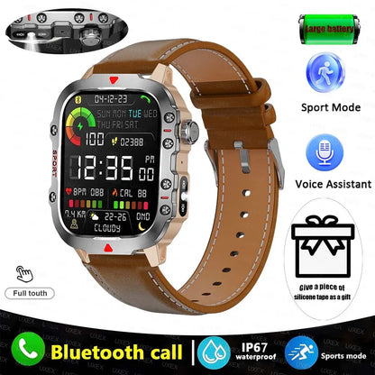 Rugged Men’s Bluetooth Call Smart Watch with Flashlight – 2.01” Outdoor Sports Fitness Watch for Android & iOS
