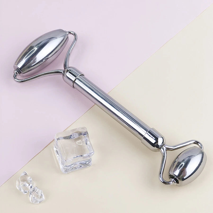 Stainless Steel Ice Face Roller & Gua Sha Set – Facial Massage & Skincare Tool Kit