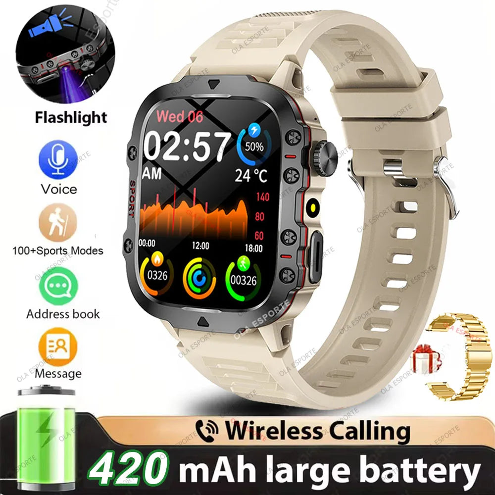 Rugged Military GPS Smart Watch for Men – Bluetooth Call, Heart Rate, Blood Oxygen, AI Voice, Sport & Waterproof