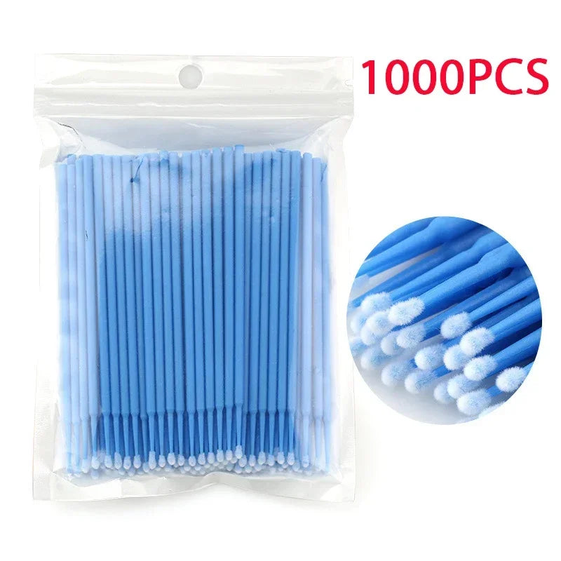 500/1000PCS Eyelash Cleaning Brushes – Colorful Crystal Handle Micro Brushes for Lash Extension Care, Makeup Removal, and Beauty Tools