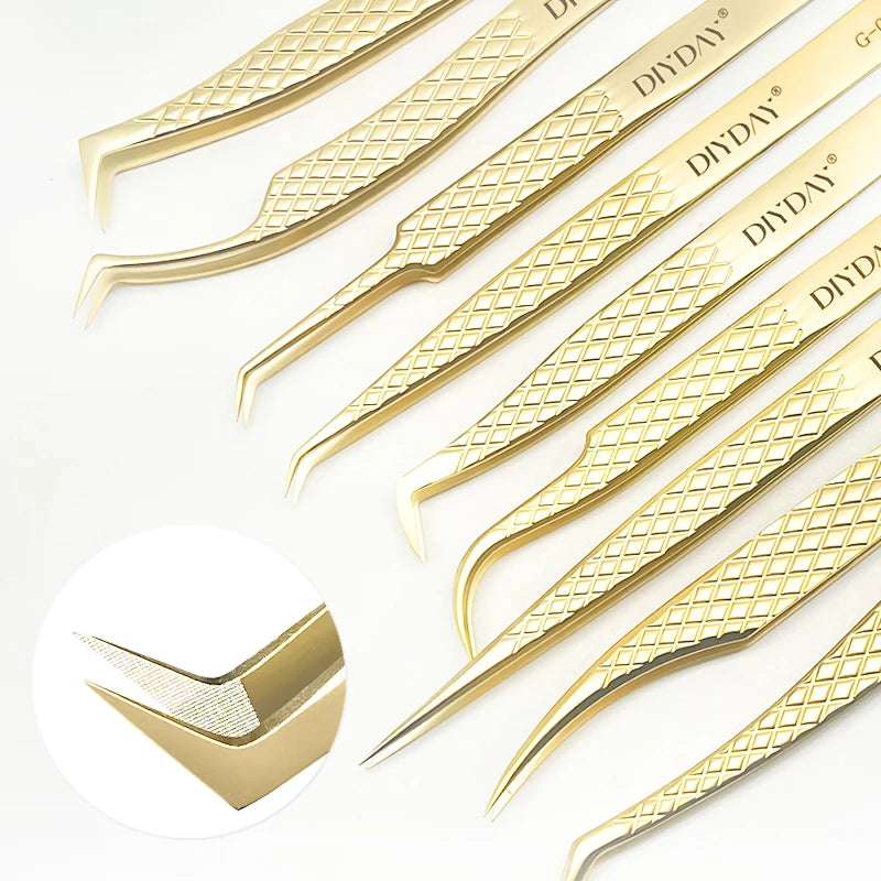 DIYDAY Anti-Slip Eyelash Extension Tweezers – Stainless Steel Fiber Tip Precision Lash Tool