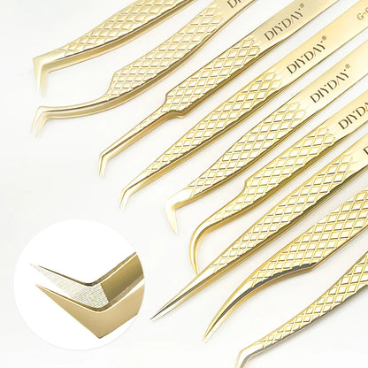 DIYDAY Anti-Slip Eyelash Extension Tweezers – Stainless Steel Fiber Tip Precision Lash Tool