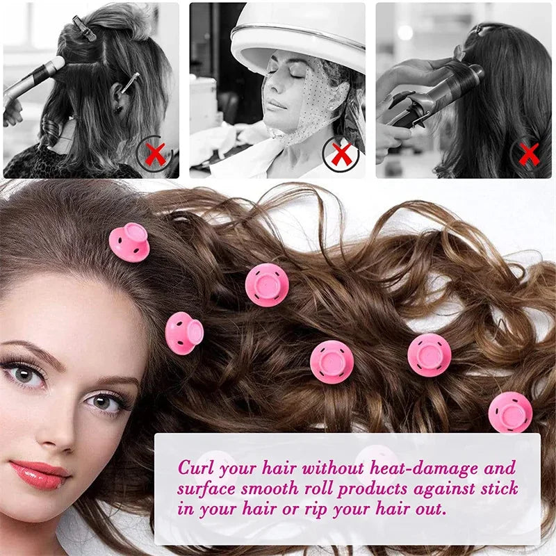10PCS / 20PCS Silicone Heatless Hair Curlers – Soft Rubber No-Clip Hair Rollers for DIY Waves & Curls