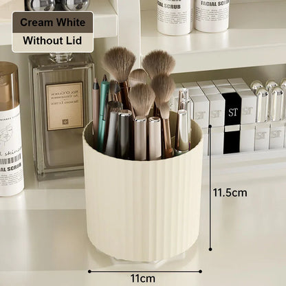 360° Rotating Makeup Brush Holder – Waterproof Dustproof Storage Box, Desktop Cosmetic Organizer with Clear Cover