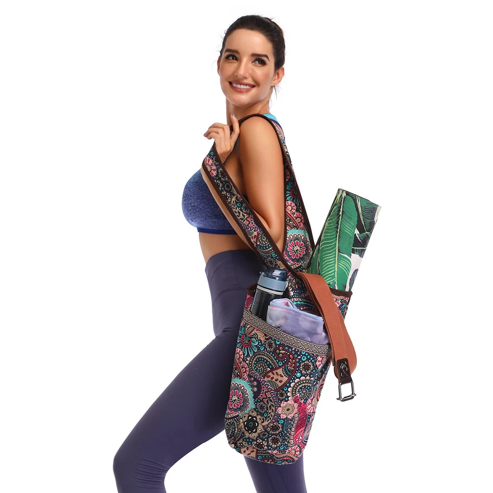 Large Yoga Mat Bag Women Gym Tote – Canvas Fitness Shoulder Bag with Zipper Pockets, Travel Sports Carry Bag (No Mat)