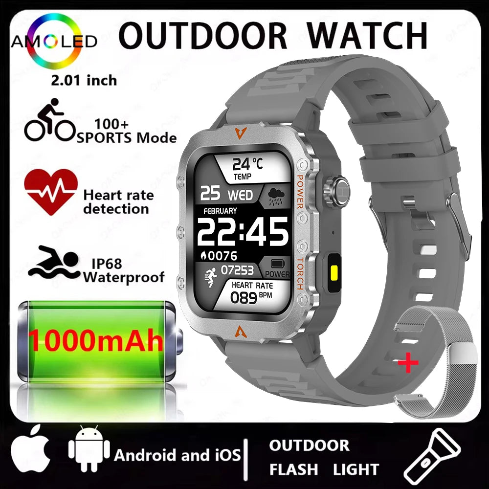 Men’s Bluetooth Smart Watch with LED Flashlight | Call & Message Alerts | Fitness & Activity Tracker | Life Waterproof | Android & iOS