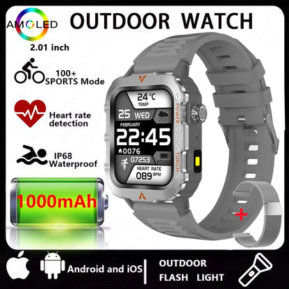 Men’s Bluetooth Smart Watch with LED Flashlight | Call & Message Alerts | Fitness & Activity Tracker | Life Waterproof | Android & iOS