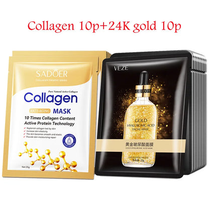 20pcs Hyaluronic Acid & Collagen Face Masks – Moisturizing, Firming, Hydrating Korean Skincare Sheet Masks