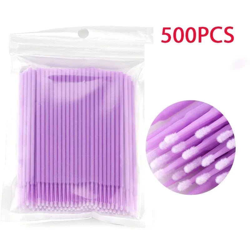 500/1000PCS Eyelash Cleaning Brushes – Colorful Crystal Handle Micro Brushes for Lash Extension Care, Makeup Removal, and Beauty Tools