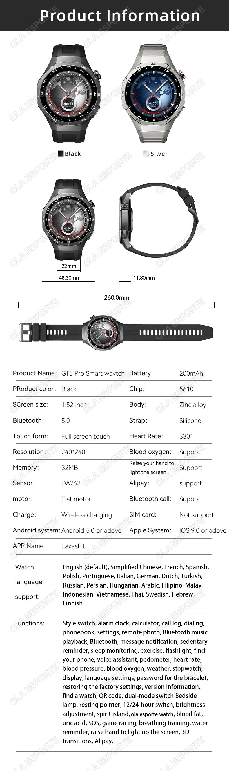 Smart Watch GPS NFC Bluetooth Call 1.52" HD Fitness Tracker Android iPhone