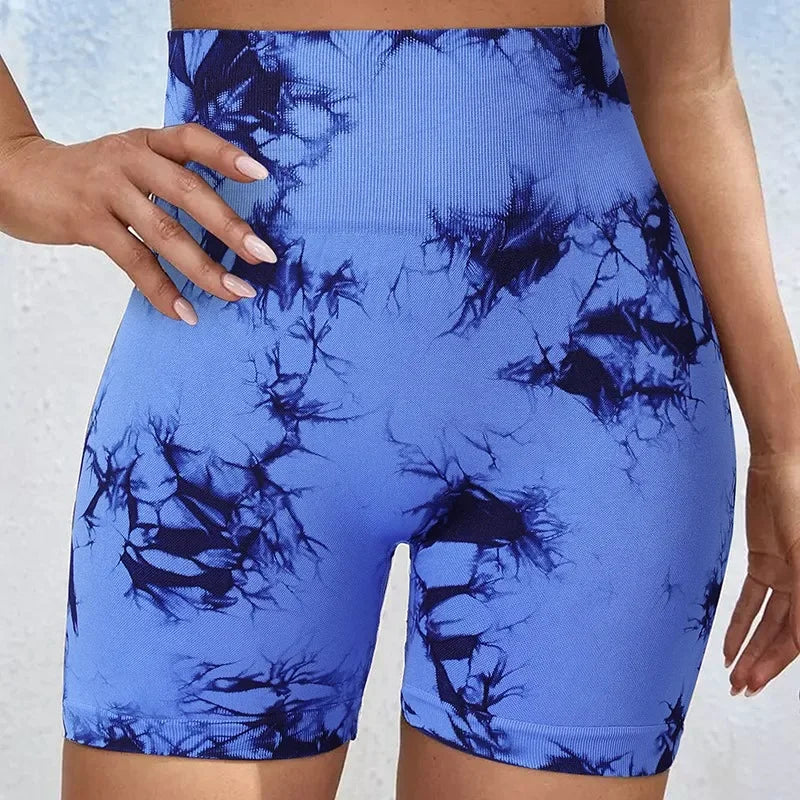 Women’s High Waisted Yoga Shorts – Seamless Tie Dye Workout Shorts for Gym, Running, Cycling & Fitness