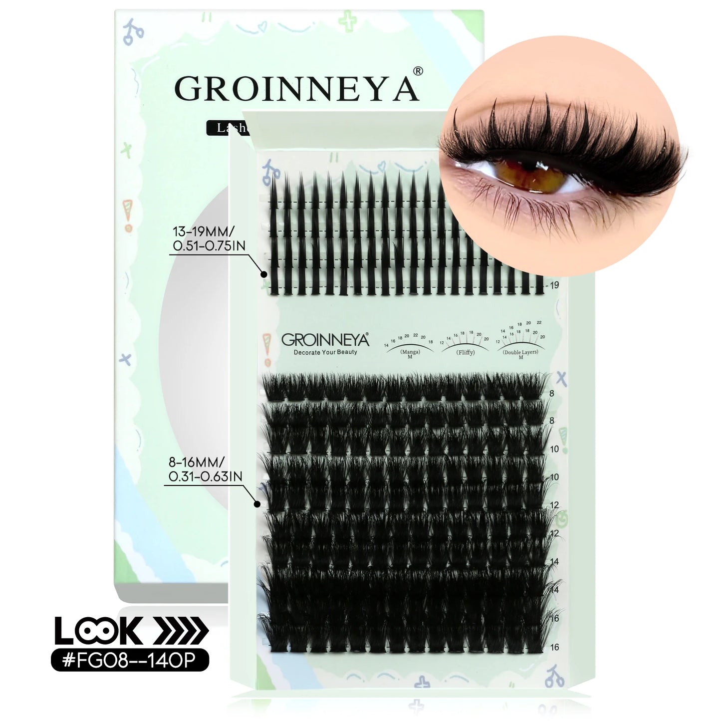 GROINNEYA Lash Clusters Kit – Spiky D-Curl Individual Lash Extensions with Bond & Seal for DIY Eyelash Application