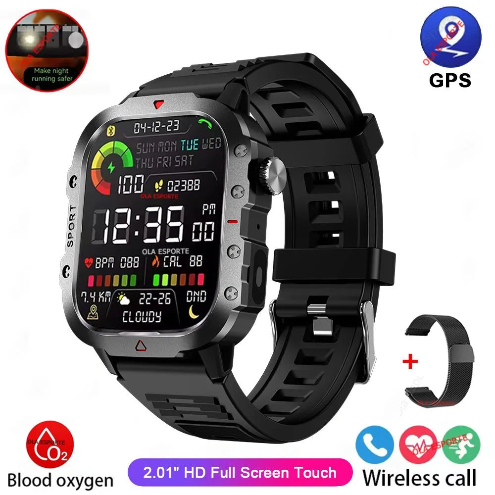 Outdoor Smart Watch Bluetooth Call LED Flashlight Fitness Tracker Android iPhone