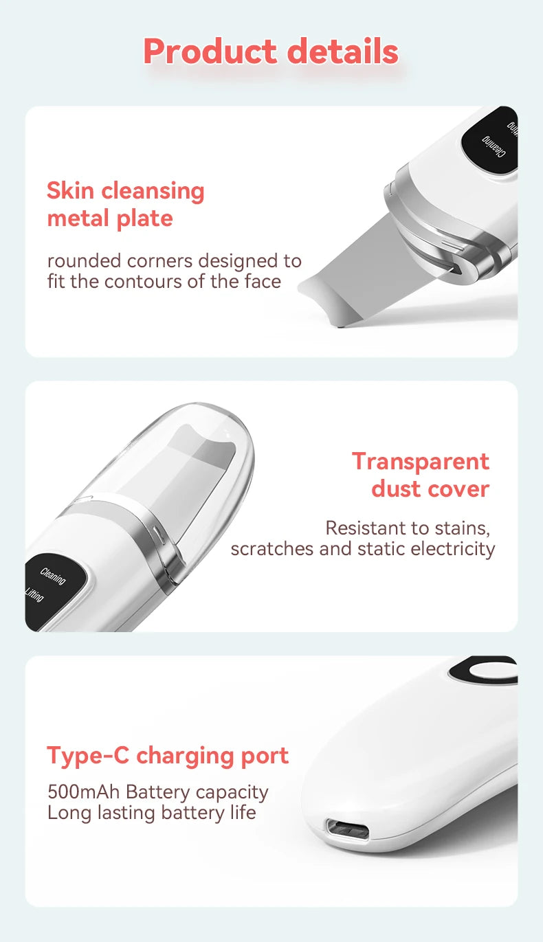 Ultrasonic Skin Scrubber Face Spatula – Deep Pore Cleaner, Blackhead Extractor & Gentle Facial Exfoliator