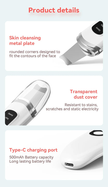 Ultrasonic Skin Scrubber Face Spatula – Deep Pore Cleaner, Blackhead Extractor & Gentle Facial Exfoliator