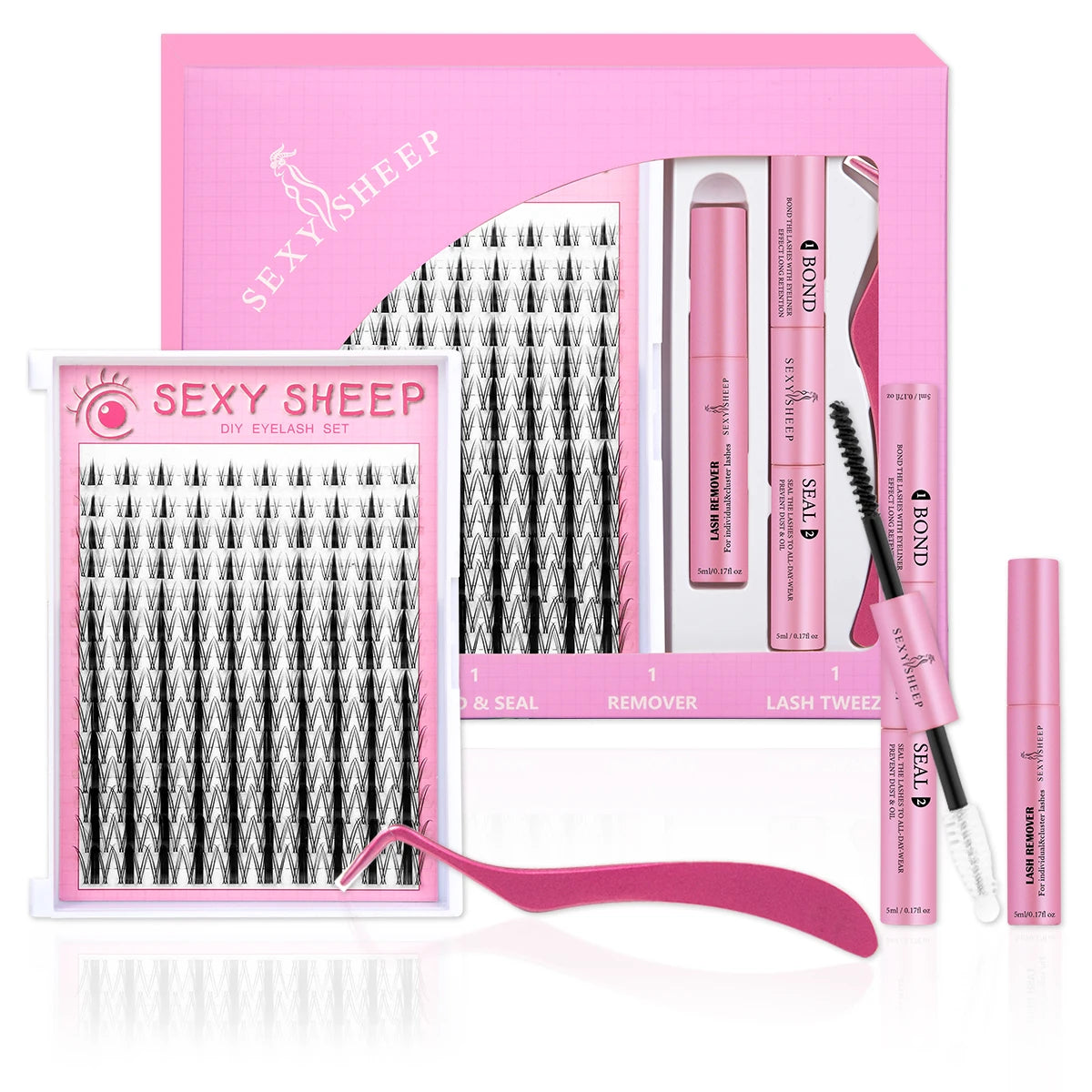 ISEEN DIY Lash Extension Kit – Mixed Style Lash Clusters with Bond & Seal, Remover, Tweezers & Lash Brush for Self-Application