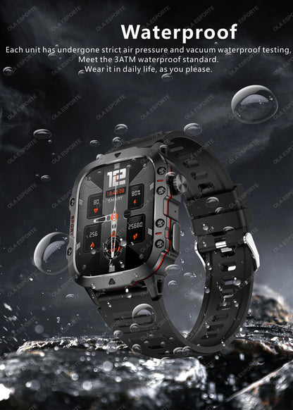 Rugged Military GPS Smart Watch for Men – Bluetooth Call, Heart Rate, Blood Oxygen, AI Voice, Sport & Waterproof