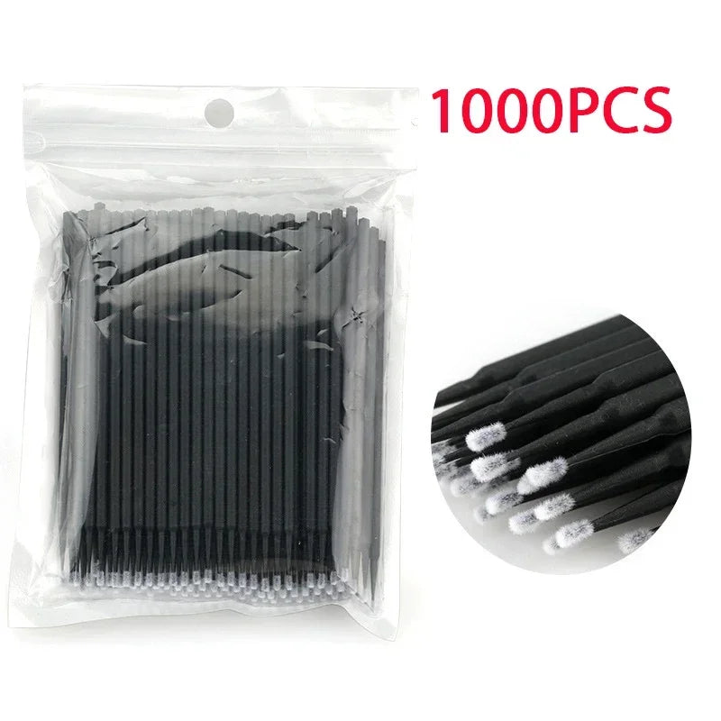 500/1000PCS Eyelash Cleaning Brushes – Colorful Crystal Handle Micro Brushes for Lash Extension Care, Makeup Removal, and Beauty Tools