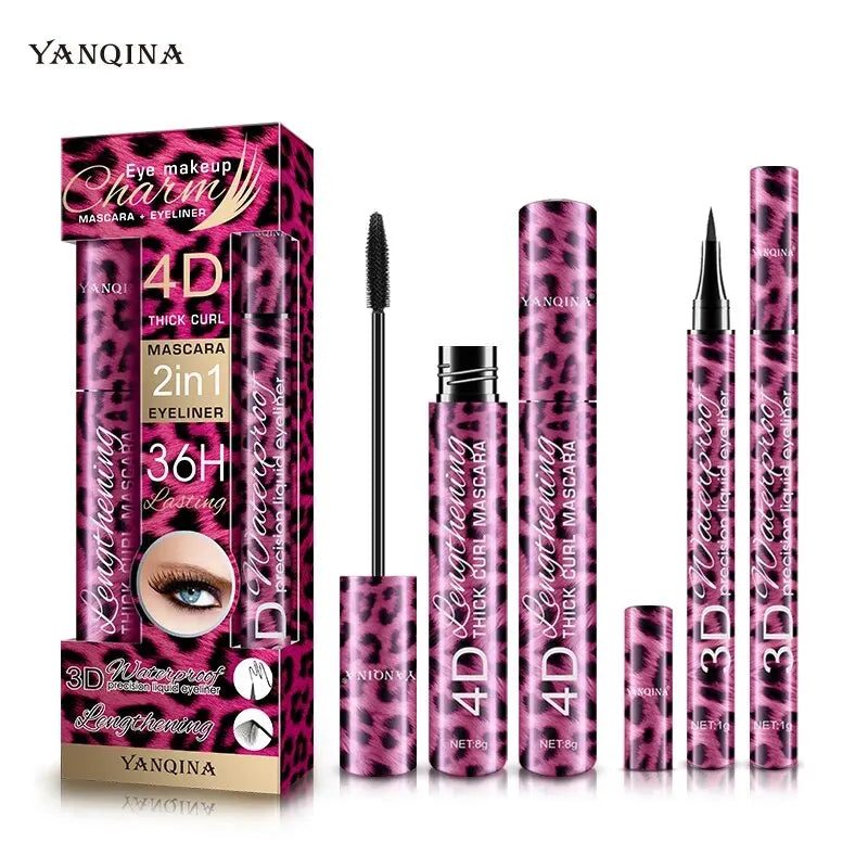 ANQINA 4D Waterproof Mascara & Liquid Eyeliner Set – Long-Lasting Curling Eye Makeup (Full Size)