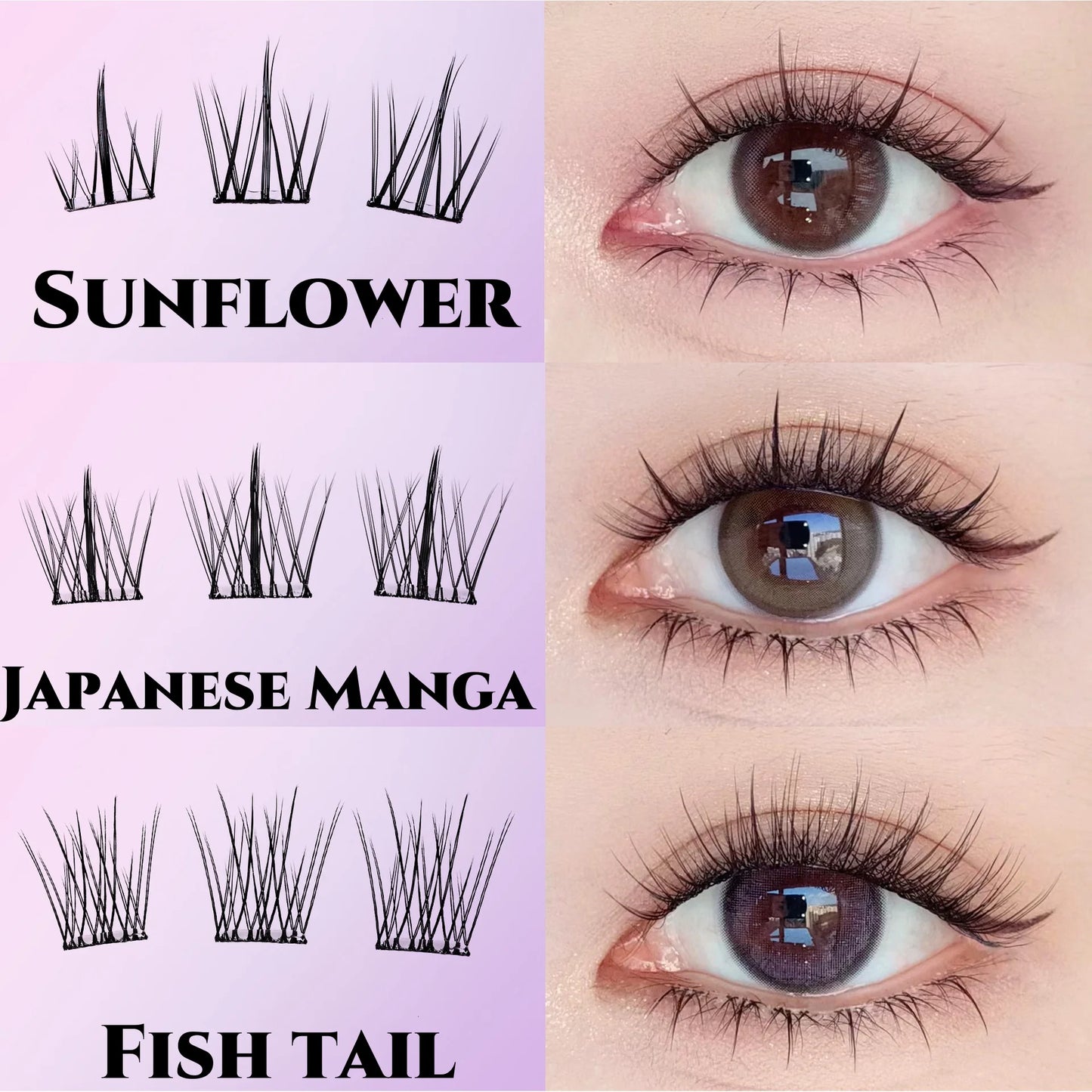 MIAOJIE No-Glue False Eyelashes – Easy 3-Step DIY Natural Look, Lightweight Reusable Lashes for Beginners, Sunflower Design