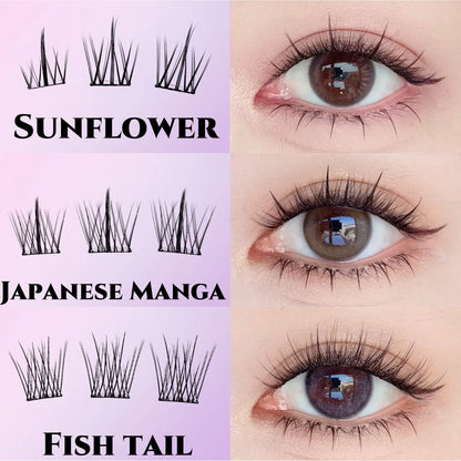 MIAOJIE No-Glue False Eyelashes – Easy 3-Step DIY Natural Look, Lightweight Reusable Lashes for Beginners, Sunflower Design