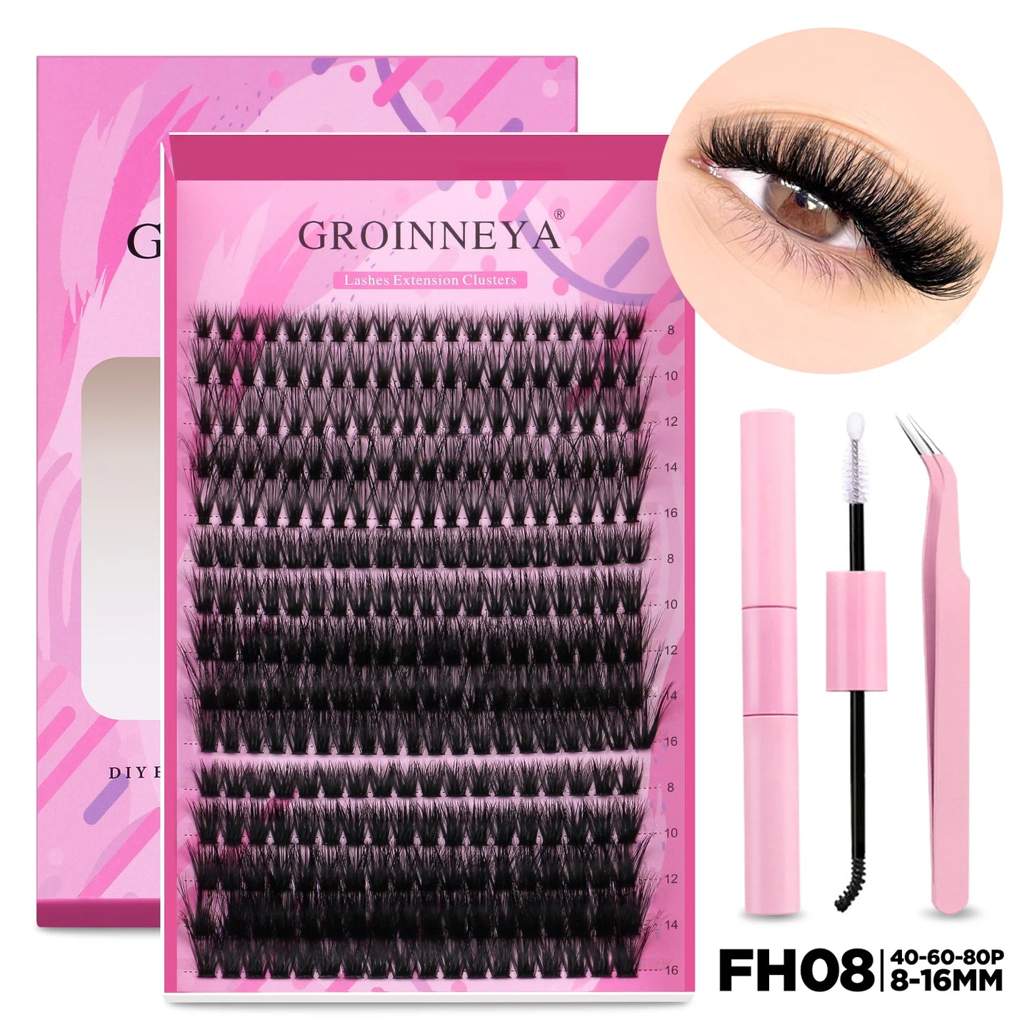 GROINNEYA DIY Lash Extension Kit – Cluster & Individual Lashes with Bond & Seal