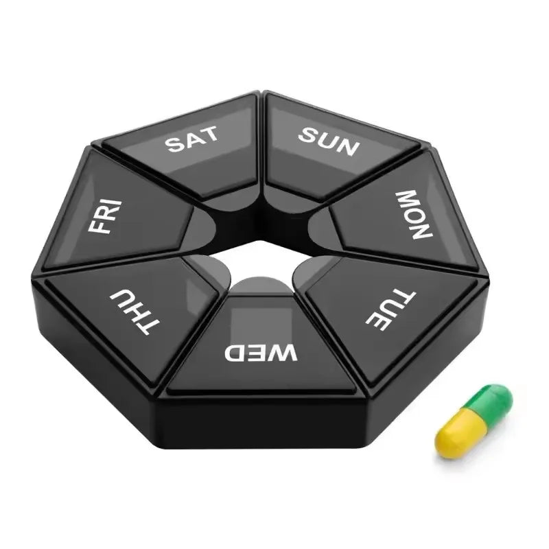 Weekly Pill Organizer Box – 7 Day Portable Travel Medicine Case with 14 Compartments for Pills, Vitamins & Supplements