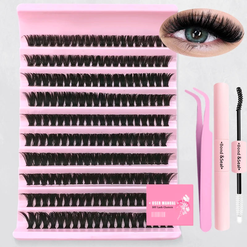 DIY Individual Eyelash Extension Kit 30D–80D – Reusable Cluster Lashes with Tweezers & Seal