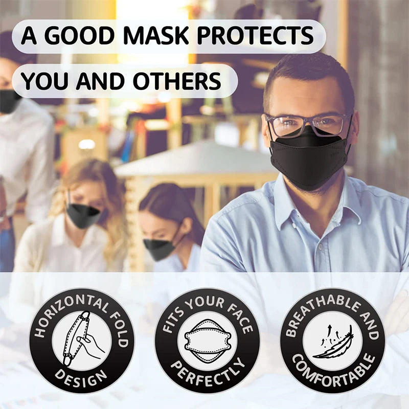 GTT KN95 Fish-Style Face Masks 50/100/200 PCS 4-Layer Disposable Breathable Protective Masks Adult