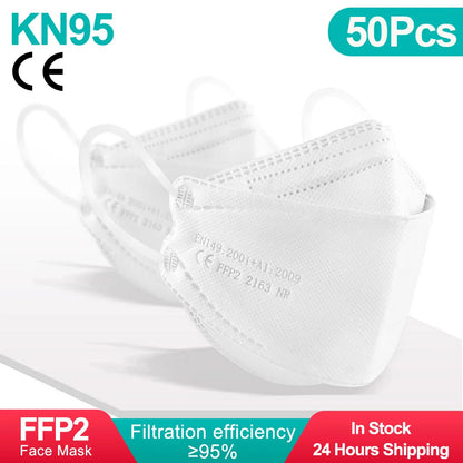 10-100 PCS FFP2 Face Masks – CE Approved, Disposable KN95/KF94 Black Fish-Style Masks