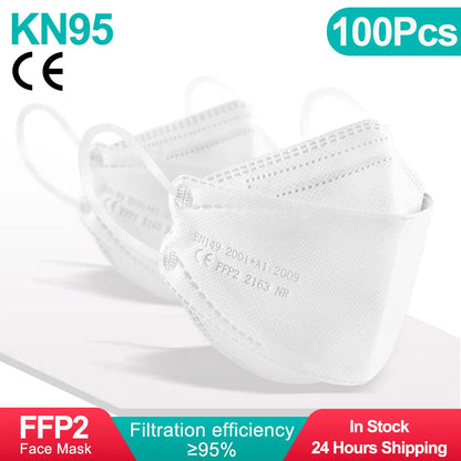 10-100 PCS FFP2 Face Masks – CE Approved, Disposable KN95/KF94 Black Fish-Style Masks