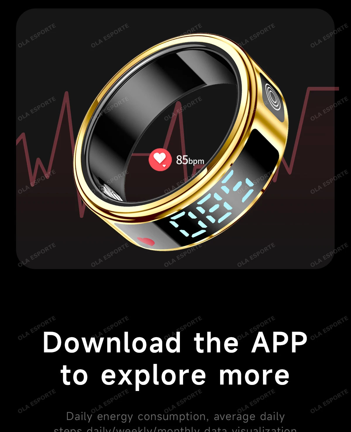 Smart Ring with Touch Display Heart Rate Sleep Tracker IP68 Waterproof Android iOS