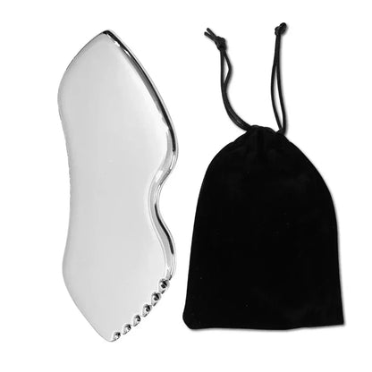 6-Piece Stainless Steel Facial Care Tool Set – Ice Roller, Gua Sha Scraper & Storage Bag