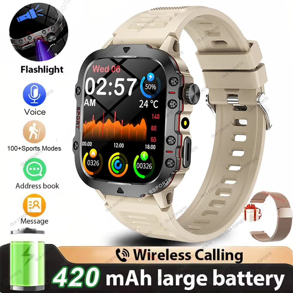 Rugged Military GPS Smart Watch for Men – Bluetooth Call, Heart Rate, Blood Oxygen, AI Voice, Sport & Waterproof