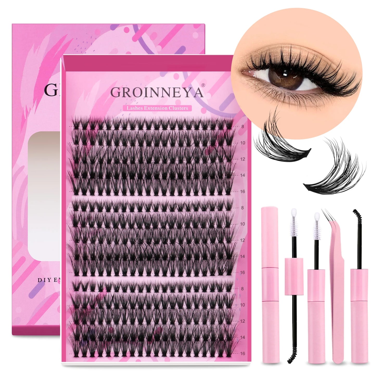 GROINNEYA DIY Lash Extension Kit – Cluster & Individual Lashes with Bond & Seal